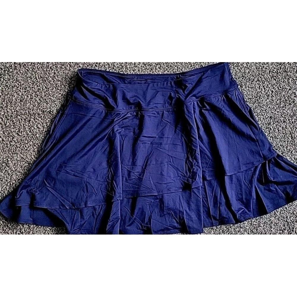Land's End Swim Skort Womens 1X Blue Elastic Waist Layered Pockets Skirt  S506